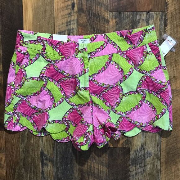 Crown & Ivy Shorts SZ 16 shorts pink green print scallop hem New with tags